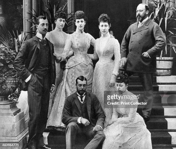 King Edward's VII's family, Marlborough House, London, c1890 . The Duke of Clarence, the Queen of Norway, Queen Alexandra, the Princess Royal , King...