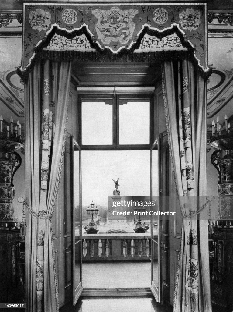 View of the Victoria Monument from inside Buckingham Palace, London, 1935.