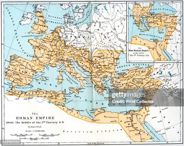 Map of the Roman Empire, 2nd century AD, . Map showing the extent of the Roman Empire about the middle of the 2nd century. Illustration from 'The...