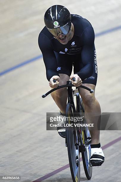 New Zealand's Simon Van Velthooven competes in the Men's Kilometre time trial final at the UCI Track Cycling World Championships in...