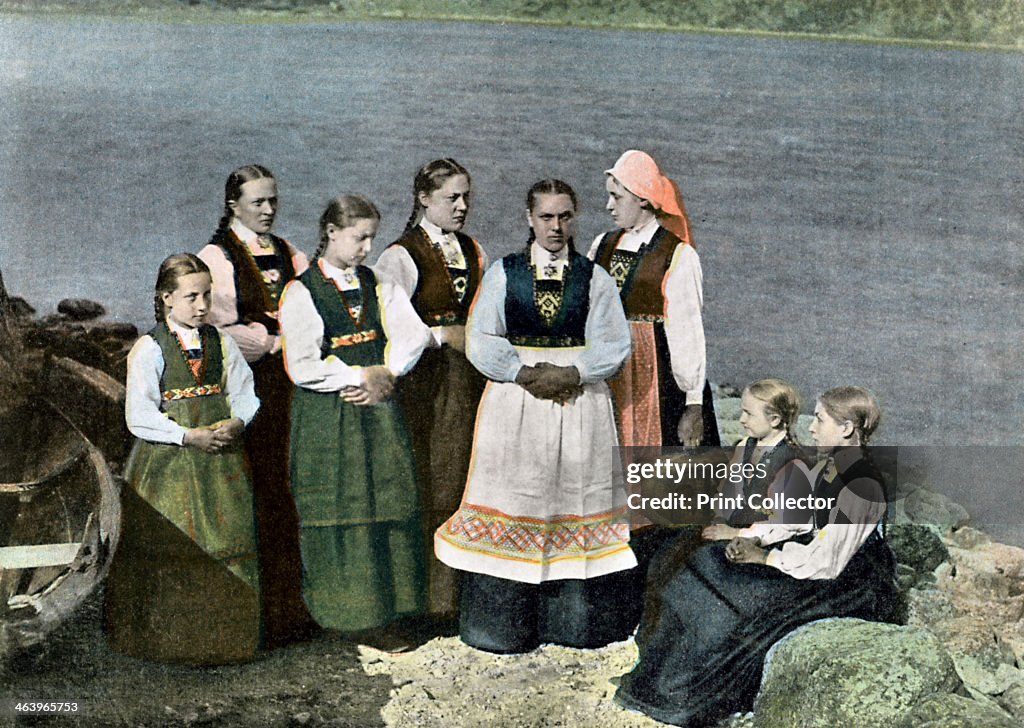 Women and children in national costume, Sognafjorden, Norway, c1890. Artist: L Boulanger