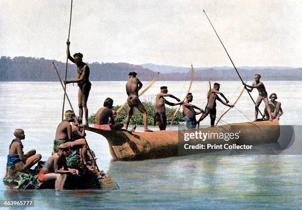 Fishing with a bow, Andaman and Nicobar Islands, Indian Ocean, c1890. Illustration from Iles Andaman et Ceylan, Moeurs et Coutumes, , by L Boulanger,...