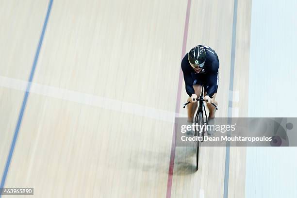 Simon van Velthooven of New Zealand competes in the Mens 1km Time Trial race during day 3 of the UCI Track Cycling World Championships held at...