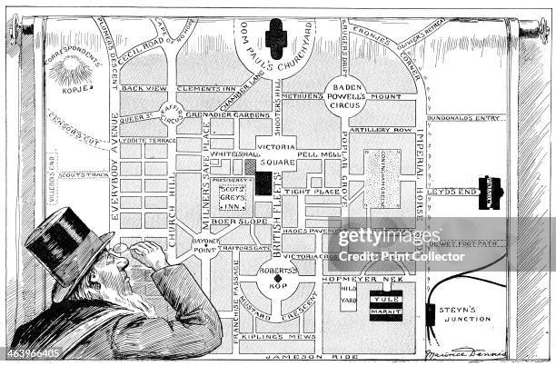 President Kruger looking at a plan of the New Pretoria, 1900. Satirical cartoon showing Boer leader Paul Kruger, President of the South African...