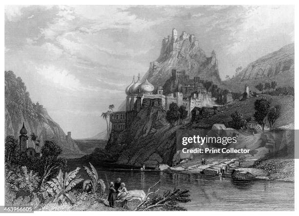 'Ruins at Ettaia, Said to Have Been Caused by the Combat Between Krishna and Kali'. A print from The Faiths of the World, A Dictionary of All...