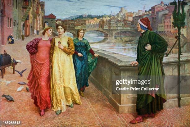 'Dante and Beatrice' . A colour print from Famous Paintings with an Introduction by Gilbert Chesterton, .