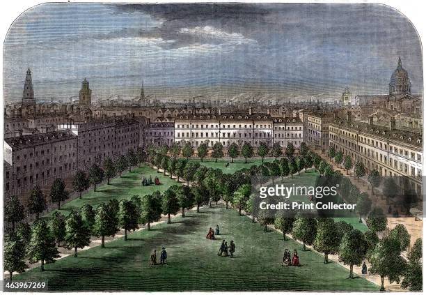 'Charterhouse Square', 19th century. From a view for Stow's Survey. Hand-coloured later.