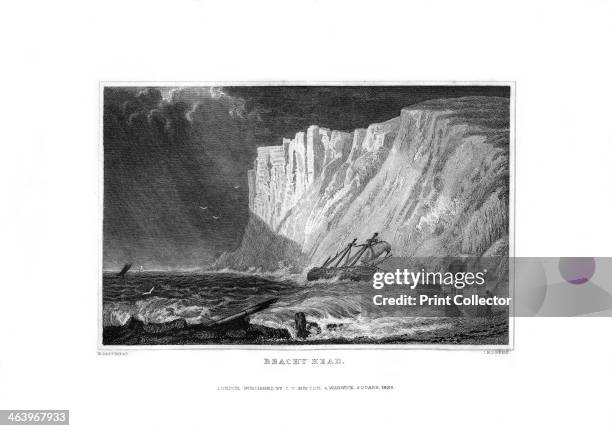 Beachy Head, East Sussex, 1829. A ship beached at the foot of the cliffs in bad weather.