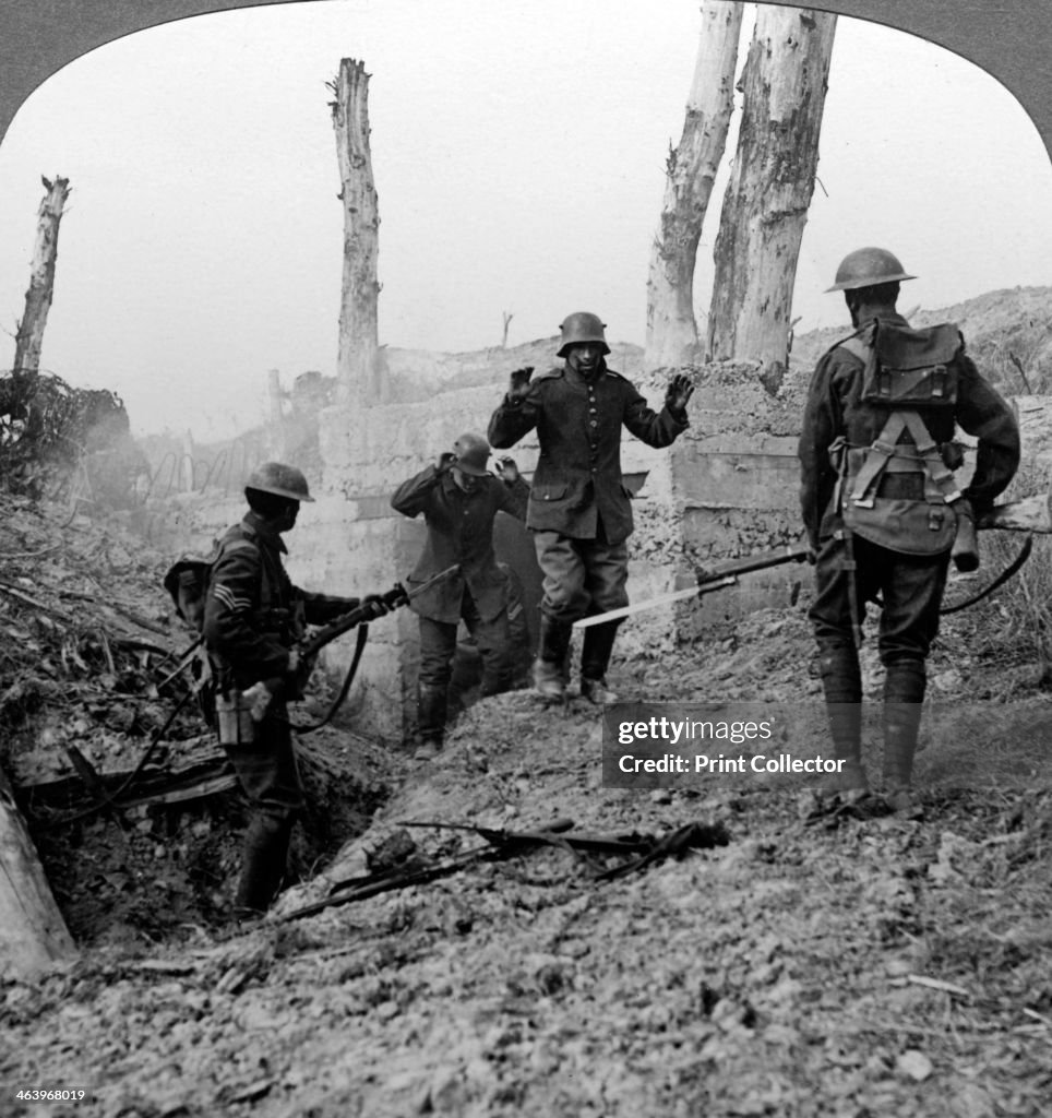 German soldiers surrendering, Bullecourt, France, World War I, 1914-1918.Artist: Realistic Travels Publishers