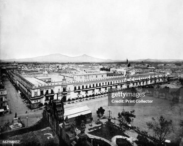 Panorama of the City of Mexico, 1893. View from the Cathedral of the Plaza Mayor and National Palace. Illustration from Portfolio of Photographs of...