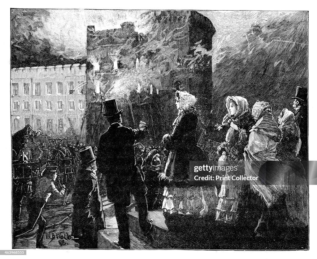 Fire in the Prince of Wales's Tower, Windsor Castle, c1850s, (1888). Artist: William Barnes Wollen