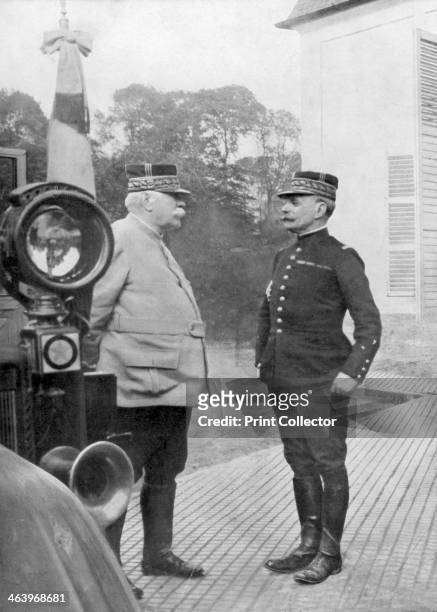 French First World War generals Joseph Joffre and Ferdinand Foch, Flanders, 1914. Joffre was Commander-in-Chief of the french Army at the outset of...