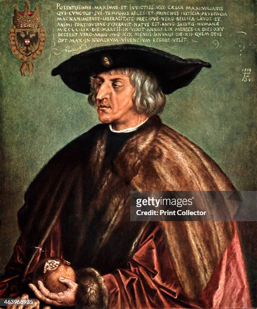 Kaiser Maximilian I, 1519. Maximilian I , seen here wearing a fur cape and holding a pomegranate, was king of Germany and Holy Roman Emperor . He...
