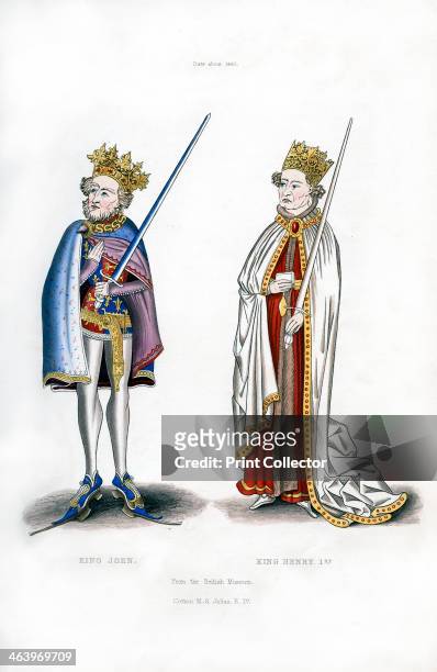King John and King Henry I, c1440, . John wears clogs or pattens to keep his shoes clear of the mud. Illustration from Dresses and Decorations of the...