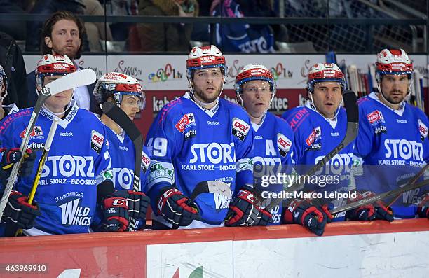 Wild Wings substitutes' bench during the game between Schwenninger Wild Wings and Eisbaeren Berlin on february 20, 2015 in Wolfsburg, Germany.
