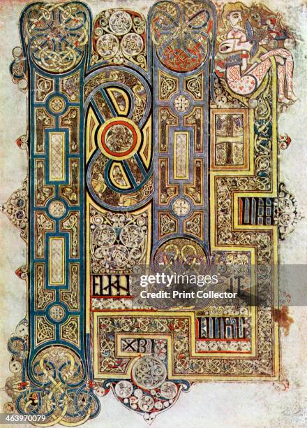 The Opening Words of St Mark's Gospel, 800 AD, . A 20th-century copy of the illustrated manuscript, produced by Celtic monks around AD 800....