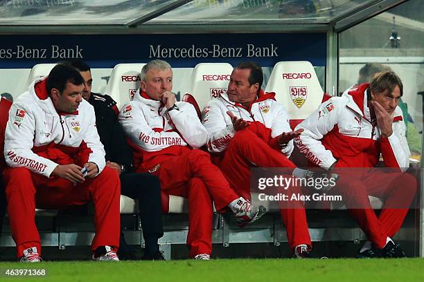 Head coach Huub Stevens of Stuttgart reacts during the Bundesliga match between VfB Stuttgart and Borussia Dortmund at Mercedes-Benz Arena on...