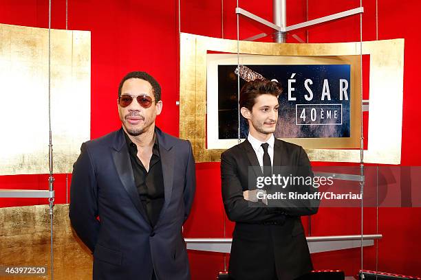 Didier Morville aka JoeyStarr and Pierre Niney arrive at the 40th Cesar Film Awards 2015 Cocktail at Theatre du Chatelet on February 20, 2015 in...