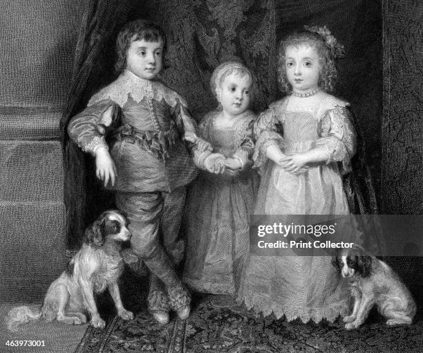 The three elder children of Charles I, c1640s, . Portrait of King Charles II , King James II , and Mary, Princess Royal , as children. Charles I had...