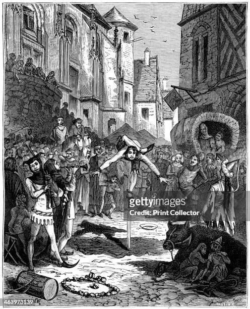Medieval acrobat and street entertainment, 1882-1884. A print from La France et les Français à Travers les Siècles, Volume I, F Roy editor,...
