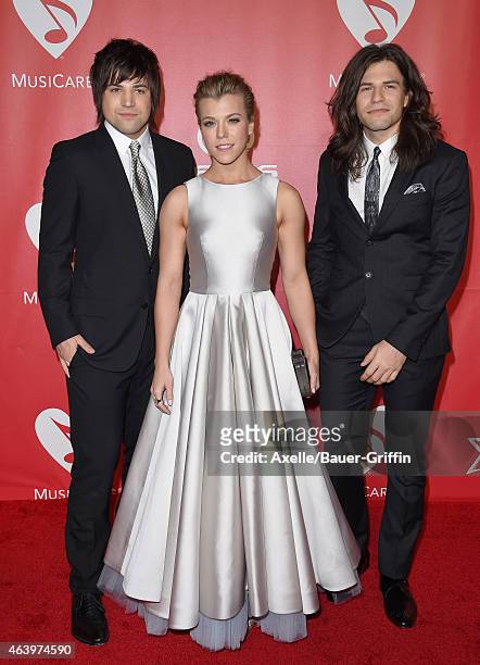 Recording artists Neil Perry, Kimberly Perry and Reid Perry of The Band Perry arrive at the 2015 MusiCares Person of The Year honoring Bob Dylan at...