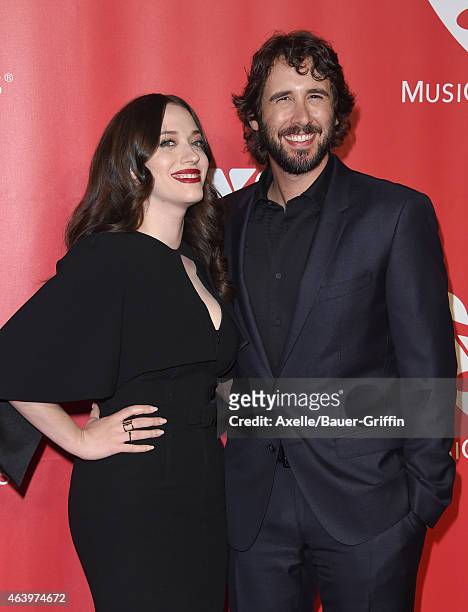 Actress Kat Dennings and recording artist Josh Groban arrive at the 2015 MusiCares Person of The Year honoring Bob Dylan at Los Angeles Convention...