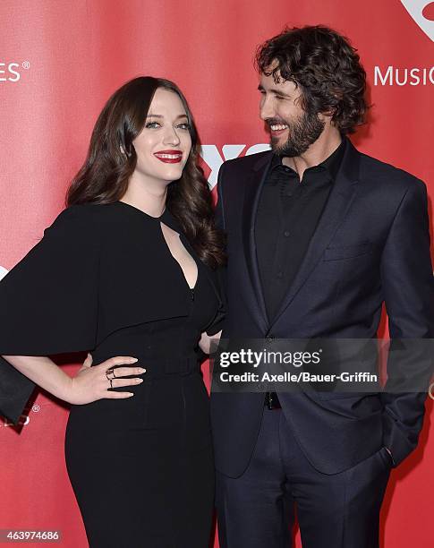 Actress Kat Dennings and recording artist Josh Groban arrive at the 2015 MusiCares Person of The Year honoring Bob Dylan at Los Angeles Convention...