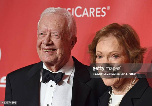 Former President Jimmy Carter and wife Rosalynn Carter arrive at the 2015 MusiCares Person of The Year honoring Bob Dylan at Los Angeles Convention...