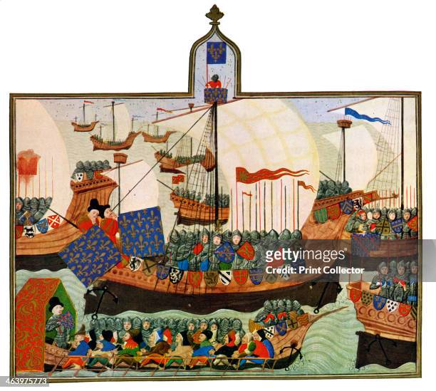 'The Expedition of the French and Genoese to Barbary', 15th Century. Miniature colour print from The Chronicler of European Chivalry by GG Coulton, .