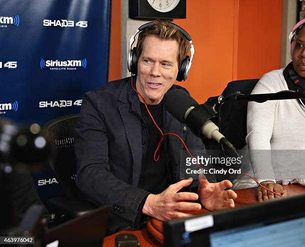 Actor Kevin Bacon visits 'Sway in the Morning' with Sway Calloway on Eminem's Shade 45 at the SiriusXM Studios on February 20, 2015 in New York City.