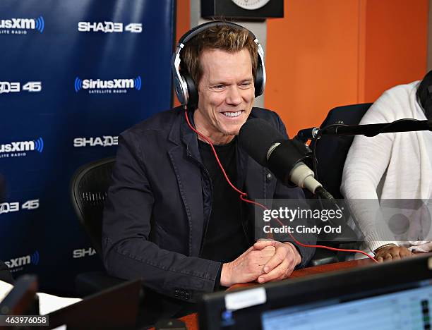 Actor Kevin Bacon visits 'Sway in the Morning' with Sway Calloway on Eminem's Shade 45 at the SiriusXM Studios on February 20, 2015 in New York City.