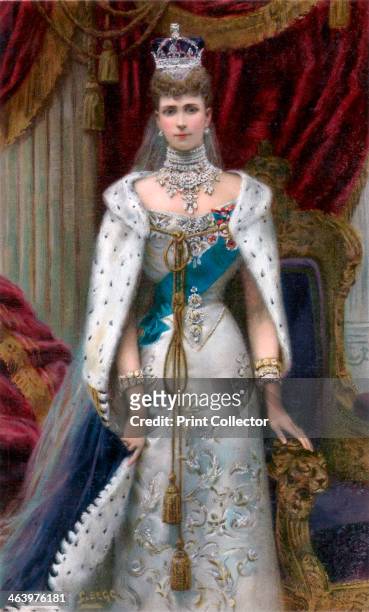 Queen Alexandra in full coronation robes, 1902. Alexandra was consort to King Edward VII. Illustration from The Illustrated London News Record of The...