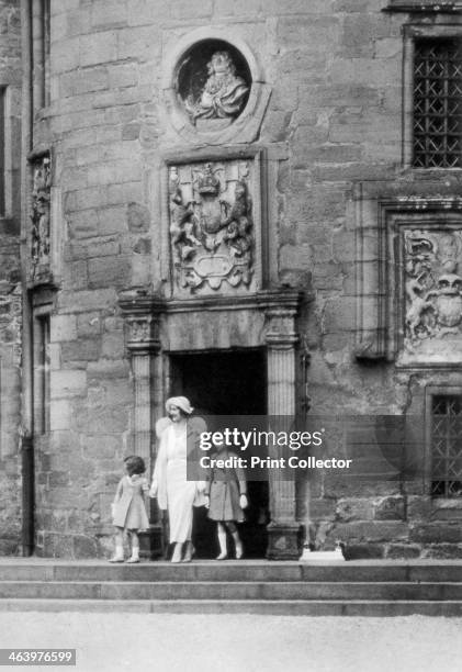 Queen Elizabeth with Princesses Elizabeth and Margaret Rose, Glamis Castle, Scotland, 1937. A photograph from the Illustrated London News: Coronation...