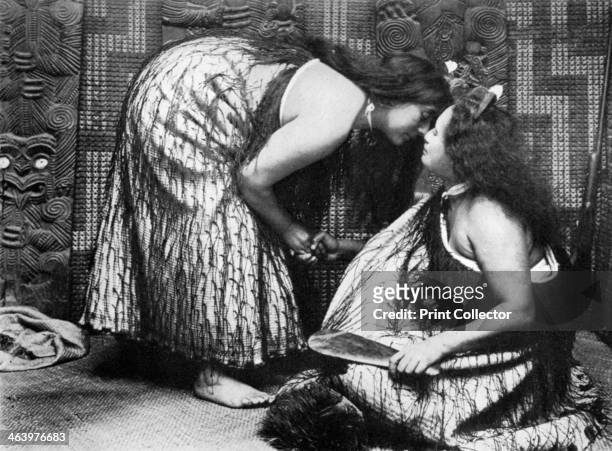 Hongi Maori salutations, 1908-1909. A Hongi is a traditional greeting in New Zealand. It is done by pressing one's nose to another person at an...