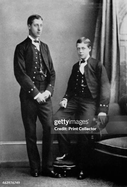 Prince Albert Victor and Prince George during the voyage of the 'Bacchante', 1881 . The two eldest sons of the Prince of Wales, the future King...