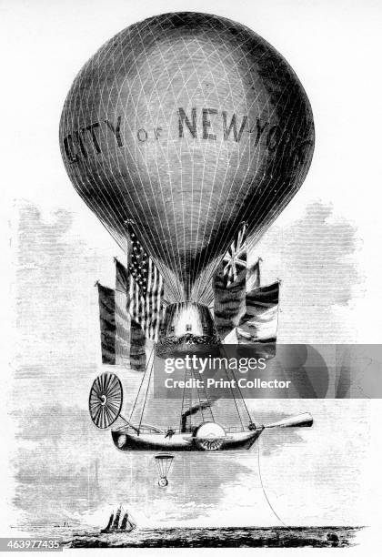 'Professor Lowe's Balloon', c1859. Steamboat-powered airship for transatlantic flights. Illustration from Adventures of America, 1857-1900, by John A...