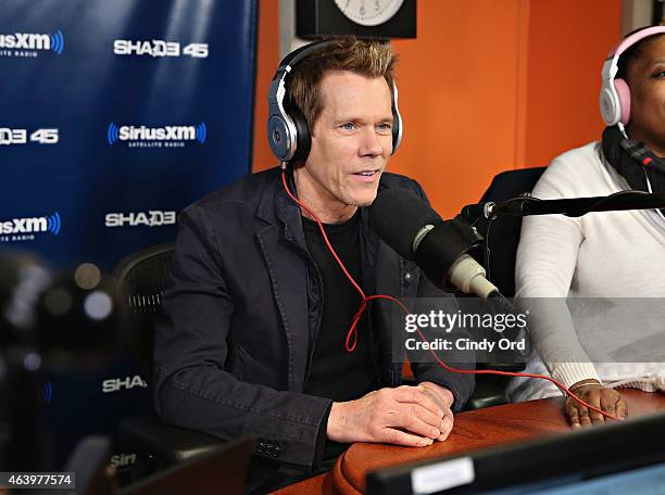 Actor Kevin Bacon visits 'Sway in the Morning' with Sway Calloway on Eminem's Shade 45 at the SiriusXM Studios on February 20, 2015 in New York City.