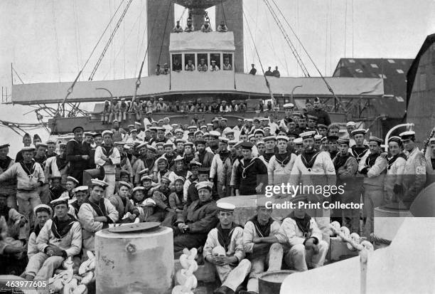 On the forecastle of HMS 'Royal Sovereign', 1895. A print from The Navy and Army Illustrated, 20th December 1895. When she was launched in 1891, the...
