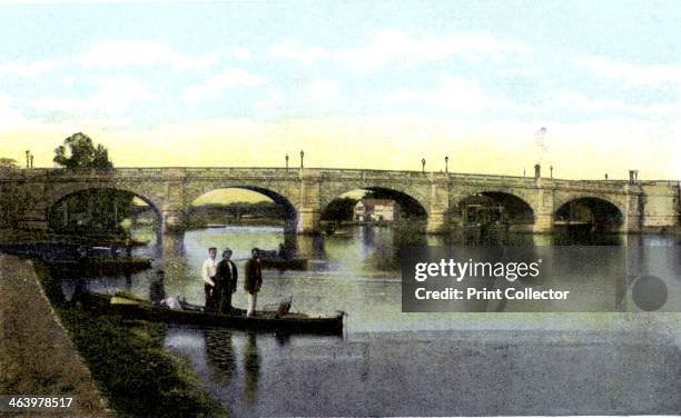 Kingston upon Thames Bridge, London, 20th Century. The first masonry bridge over the Thames at Kingston was built in 1828. Postcard from The Souvenir...