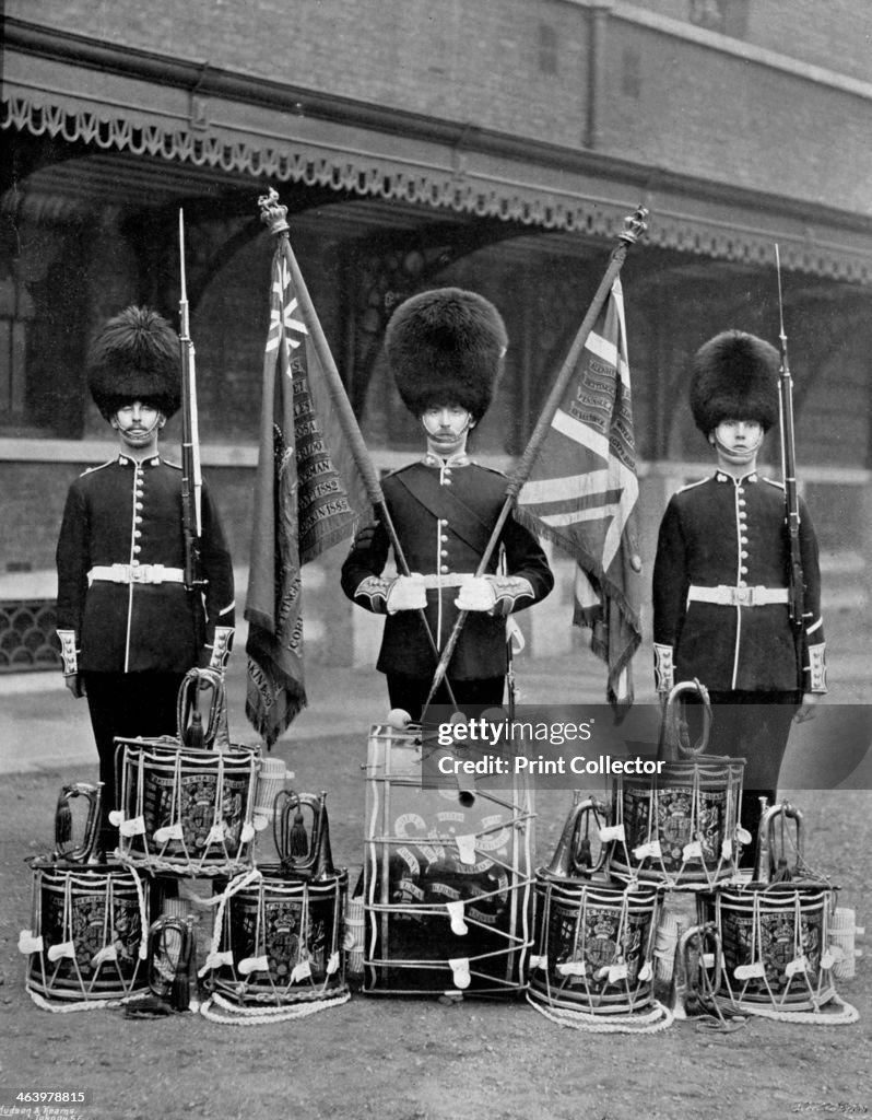 The colours and drums of the 2nd Grenadier Guards, 1896. Artist: J Thomson