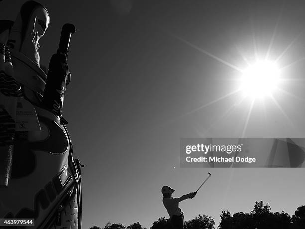 Karrie Webb of Australia hits an approach shot on the 11th hole during day three of the LPGA Australian Open at Royal Melbourne Golf Course on...