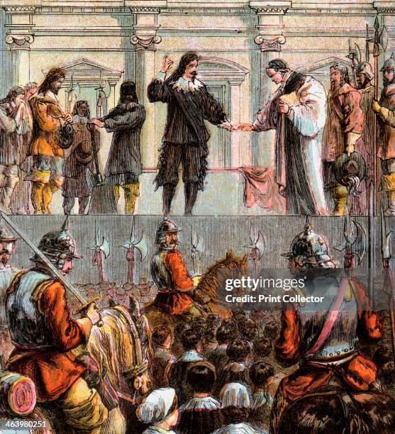 'Execution Of Charles I, 1649', . Charles was convicted of treason and executed outside Whitehall. Colour plate from Pictures of English History,...