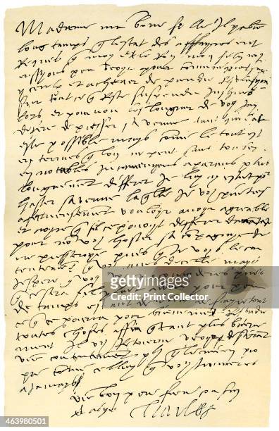Letter from Emperor Charles V of Spain to Queen Mary of England, 1555. Letter in French from Charles V to Mary I, his daughter-in-law, expressing the...