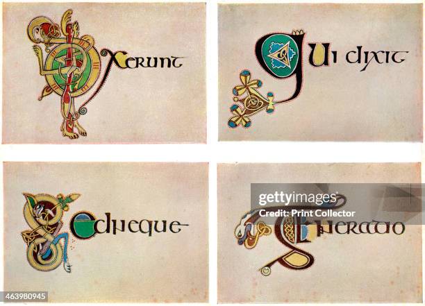 Compound letters, 800 AD, . A 20th-century copy of the illustrated manuscript, produced by Celtic monks around AD 800. Illustration from The Book of...