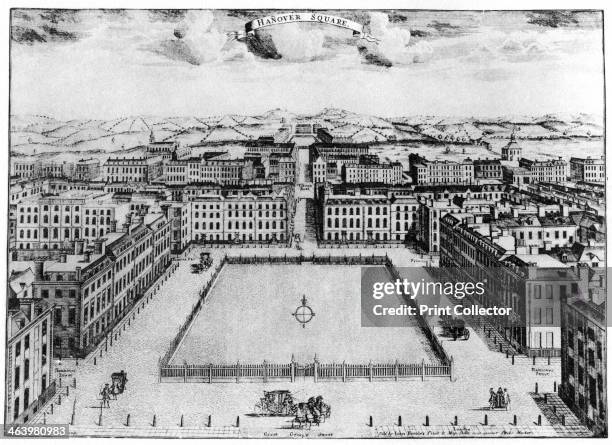 Hanover Square, London, 18th century . Hanover Square was developed in the 18th century and quickly became a fashionable residential address. A print...