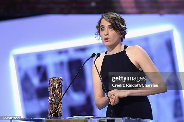 Adele Haenel receives the award of Best Actress for 'Les Combattants' during the 40th Cesar Film Awards 2015 Ceremony at Theatre du Chatelet on...