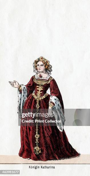 Queen Katharine, costume design for Shakespeare's play, Henry VIII, 19th century. A 19th-century design for Catherine of Aragon's costume, for...