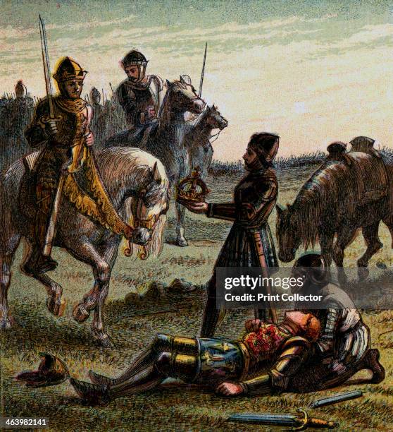 'Death Of Richard The Third' . King Richard III dies at the Battle of Bosworth Field. Colour plate from Pictures of English History, George Routledge...