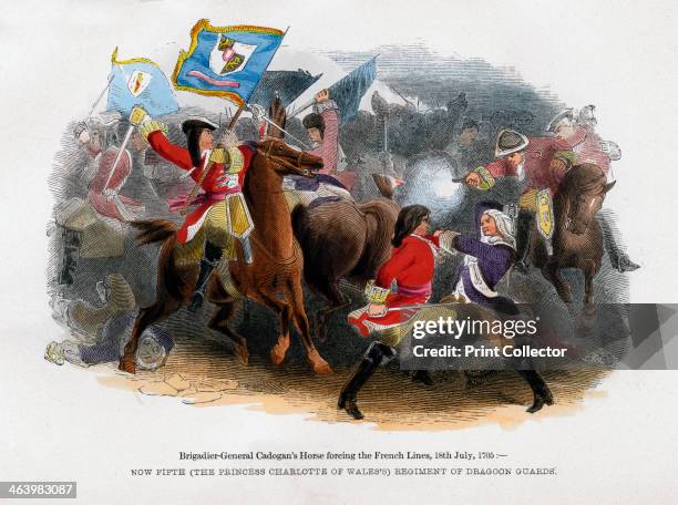 Brigadier-General Cadogan's Horse forcing the French Line, Battle of Elixheim, 18th July 1705. Fought in Brabant in modern Belgium, Elixheim was a...