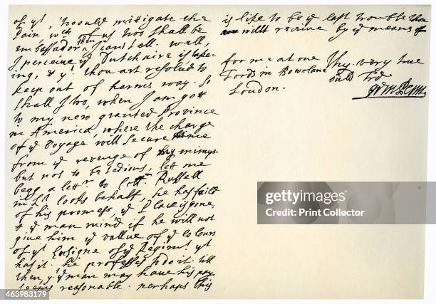 Letter from William Penn to Colonel Henry Sydney, 29th March 1681. Letter from William Penn, founder of Pennsylvania, to Colonel Henry Sydney, Envoy...